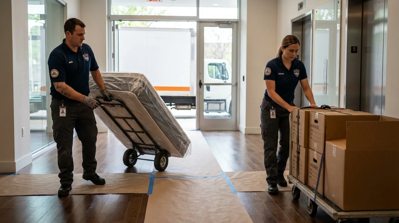 Professional apartment movers loading elevator in Orrville, OH