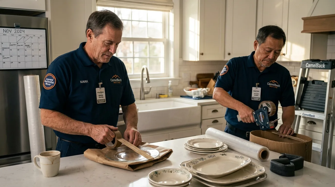 Professional crew packing kitchen dishware in Orrville, OH